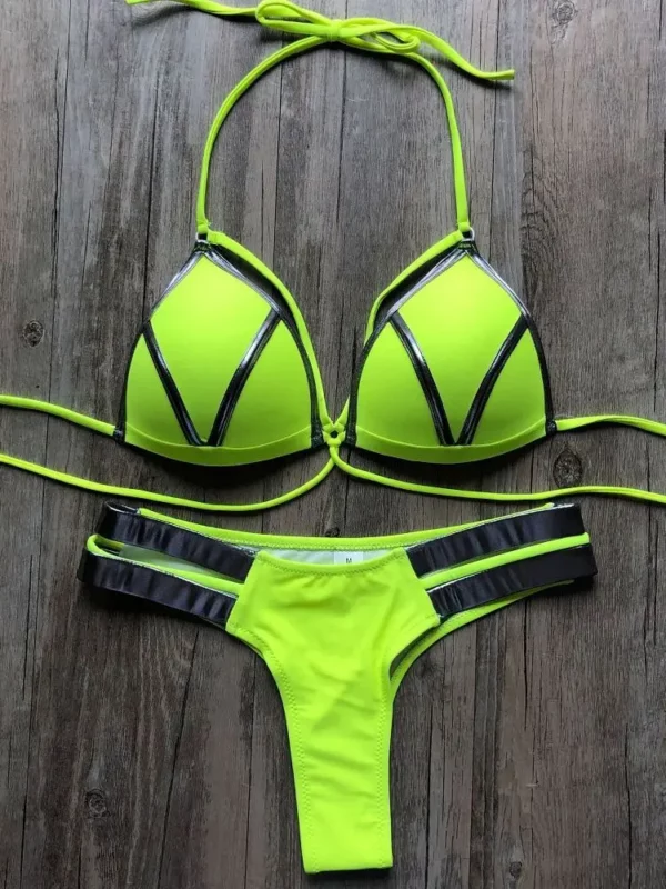 Maillot de bain sexy rembourré, estampage or, ensemble deux pièces, soutien-gorge push-up, bikini, pour femmes, vêtements de plage d'été, brésilien – Image 6